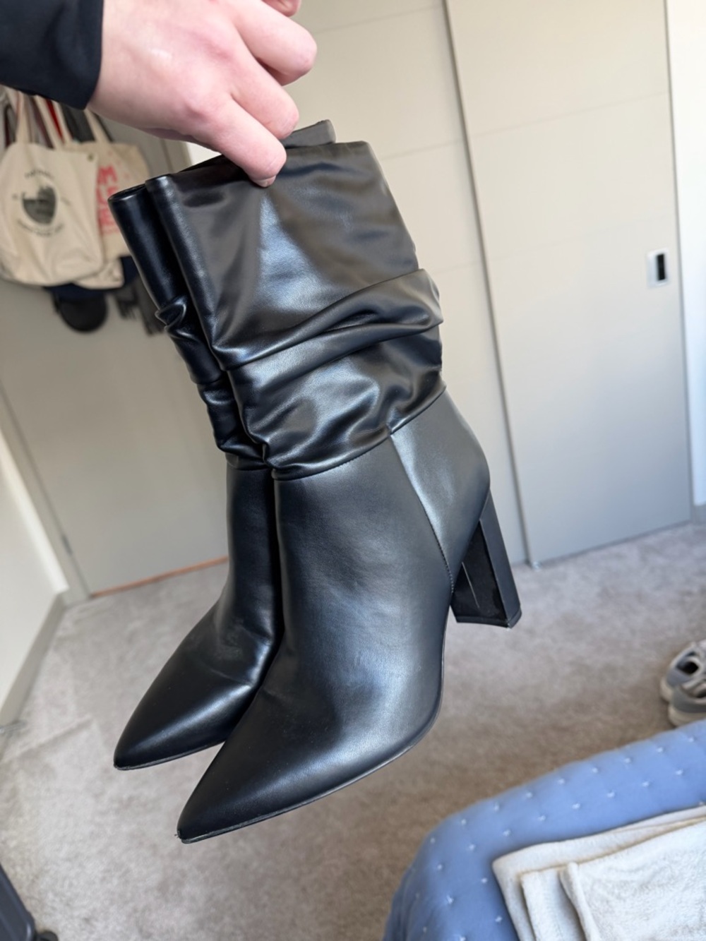 Nine West Black Slouchy Pointed Toe Block Heel Ankle Boots